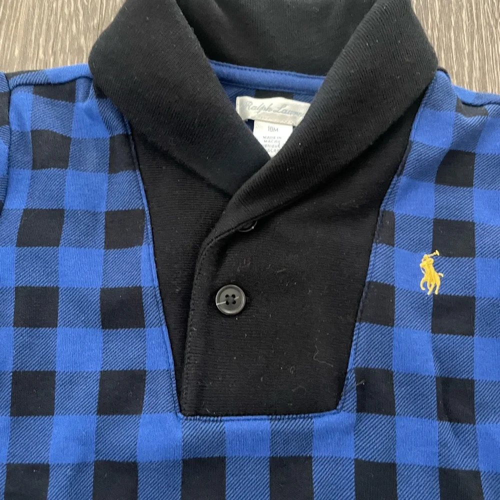 New Ralph Lauren Classic Blue Check Interlock Two Piece Baby Boys Set
